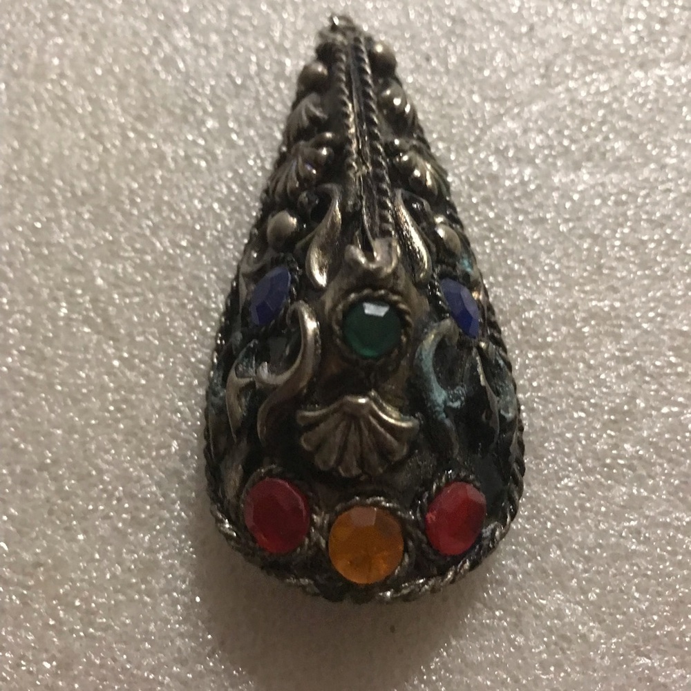 Antique Multicolor Teardrop Pendant Necklace - Elegant Women’s Jewelry
